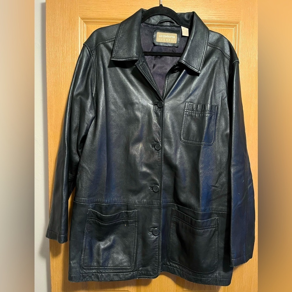 Vintage 90s Liz Claiborne Leather Jacket Women's Size Large Retro Y2K Streetwear